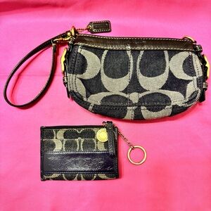 Coach Signature Denim Wristlet and Card Mini Wallet Case Set